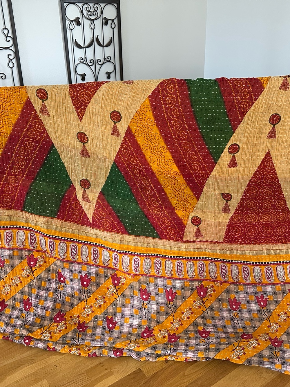 Vibrant Reversible Queen Kantha Quilt
